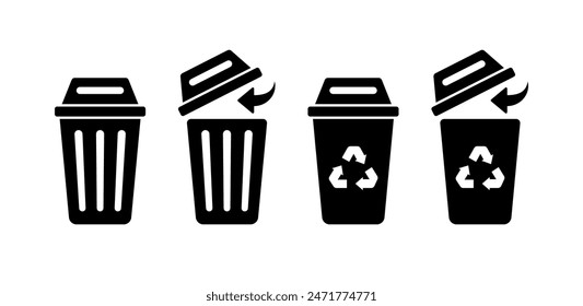 Trash Can Set Icons. Eco-friendly icons. Silhouette Style. Vector icons.