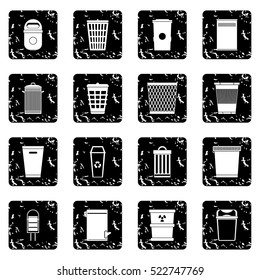 Trash can set icons in grunge style isolated on white background. Vector illustration