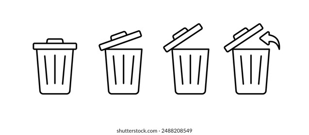 Trash Can Set Icons. Linear style. Vector icons.