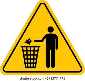La basura puede firmar lanzar la etiqueta engomada de la basura triángulo amarillo aislado diseño del Vector del pictograma