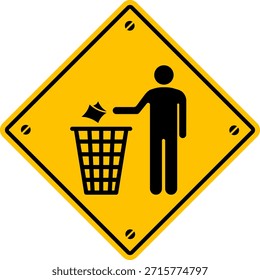 La basura puede firmar tirar la etiqueta engomada de la basura Amarillo cuadrado signo aislado pictograma Vector diseño