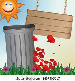 Trash can with a sign up, write on it, do not dirty the lawn, clean the garden