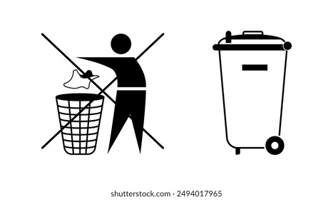 Trash can sign vector illustration, Bin icon set, Trash icons set for Web icon, delete button, Delete symbol flat style on white background. Recycle sign or Packaging sign,  littering symbols,