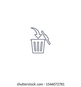 
Trash can, trash sign, waste pointer line icon. Arrow pointer. Vector linear icon on a white background.