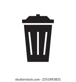 Trash can silhouette flat vector, cleaning flat icon, public area rubbish bin vector design illustration. 