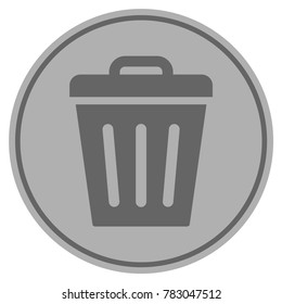 Trash Can silver coin icon. Vector style is a silver grey flat coin symbol.