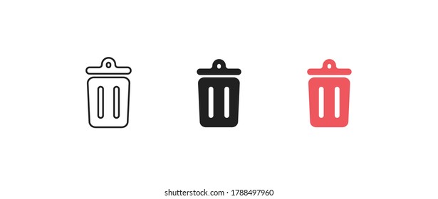 Der Müll kann ein einfaches, isoliertes Symbol setzen. Garbage Line Illustrationskonzept im Vektorflachstil.