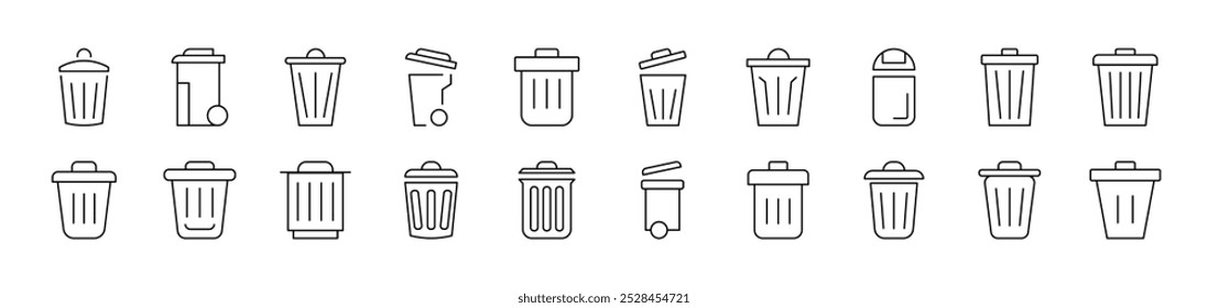 Trash Can Simple Isolated Line Icons Collection. Editable Stroke. Suitable for Web Sites, Books, Cards, Apps 