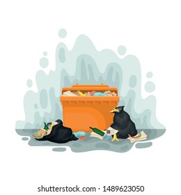Trash can and smog. Vector illustration on a white background.