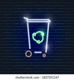 Trash can sorting neon icon. Ecology Vector trendy colored symbols. Eco friendly concept. Glowing illustration sign for design.