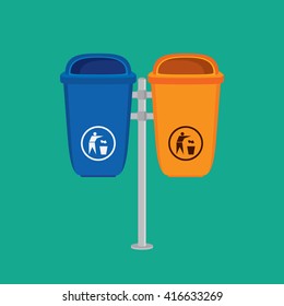 trash can stand with blue and yellow color vector graphic illustration