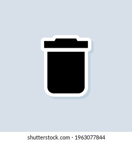 Trash can sticker. Delete button. Rubbish basket. Vector on isolated background. EPS 10.