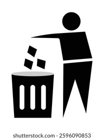 Trash can symbol icon. Man and basket icon vector symbol web design. Waste sorting container. Garbage bin sign isolated on white background. Vector illustration. EPS 10