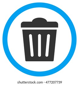 Trash Can vector bicolor rounded icon. Image style is a flat icon symbol inside a circle, blue and gray colors, white background.