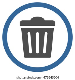 Trash Can vector bicolor rounded icon. Image style is a flat icon symbol inside a circle, cobalt and gray colors, white background.