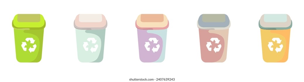 Trash can vector. Garbage cans vector icons. Open garbage can. Garbage container vector. Trash cans flat style. Waste processing. Environmental care vector icon set. 