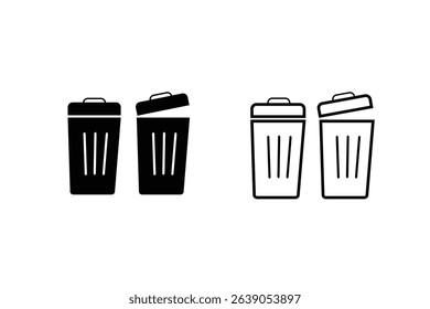 trash can vector icon black white line art illustrations design 