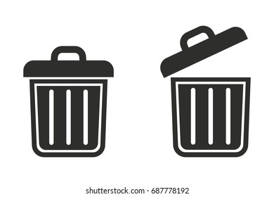 Trash can vector icon. Black illustration isolated on white background for graphic and web design.