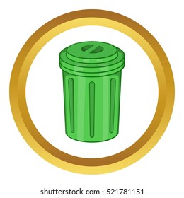 Trash can vector icon in golden circle, cartoon style isolated on white background