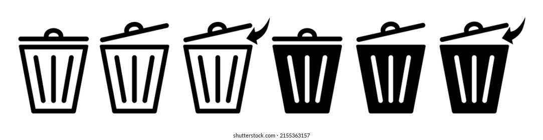 Trash can vector icon set.Bin icon set.Recycle bin.Vector trash can symbol.Garbage tank.Wastebasket.Dustbin icon.Delete.