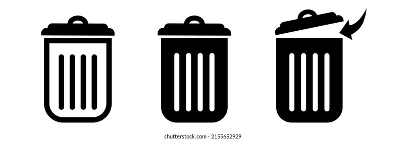 Trash can vector icon set.Bin icon set.Recycle bin.Vector trash can symbol.Garbage tank.Wastebasket.Dustbin icon.Delete.