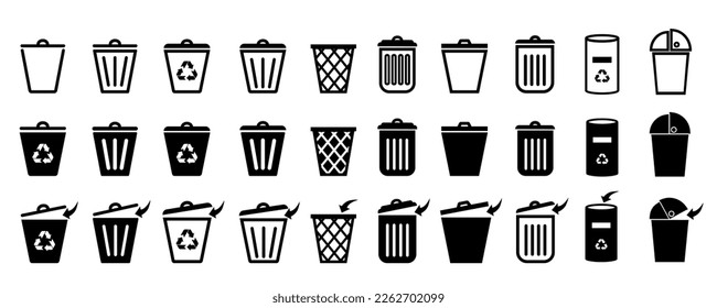Trash can vector icon set.Bin and trash can png icons.Recycle bin.Vector trash can symbol.Garbage tank.Wastebasket.Dustbin icon.Delete
