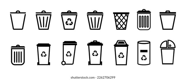 Trash can vector icon set.Bin and trash can png icons.Recycle bin.Vector trash can symbol.Garbage tank.Wastebasket.Dustbin icon.Delete.	