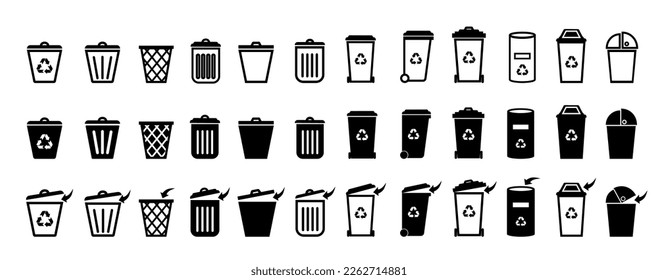 Trash can vector icon set.Bin and trash can png icons.Recycle bin.Vector trash can symbol.Garbage tank.Wastebasket.Dustbin icon.Delete.	