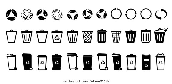 Trash can vector icon set.Bin and trash can png icons. Recycling icons. Recycle logo. Vector trash can symbol. Garbage tank. Wastebasket. Dustbin icon.Delete. Set of arrow recycle