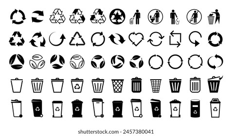 Trash can vector icon set.Bin and trash can png icons. Recycling icons. Recycle logo. Vector trash can symbol. Garbage tank. Wastebasket. Dustbin icon.Delete. Set of arrow recycle.