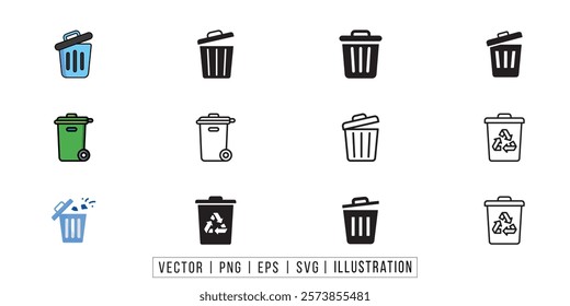 Trash can vector icon set.Bin and trash icons. Recycling icons. Recycle logo. Vector trash can symbol. Garbage tank. Wastebasket. Dustbin icon. recycle icon and trash symbol, Recycling sign, Recycle.