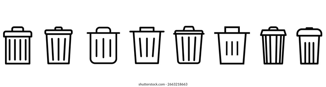 Trash can vector icon set. garbage illustration sign collection. waste logo.