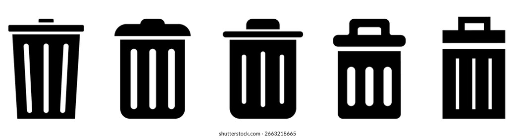 Trash can vector icon set. garbage illustration sign collection. waste logo.