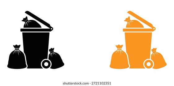 Conjunto de iconos de Vector de papelera. Símbolo de papelera. Iconos de gestión de residuos con botes de basura y bolsas de basura. 