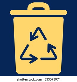 Trash Can vector icon. Style is flat symbol, yellow color, rounded angles, blue background.