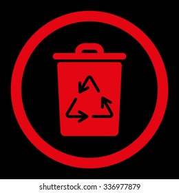Trash Can vector icon. Style is flat rounded symbol, red color, rounded angles, black background.