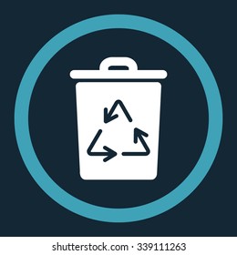 Trash Can vector icon. Style is bicolor flat rounded symbol, blue and white colors, rounded angles, dark blue background.
