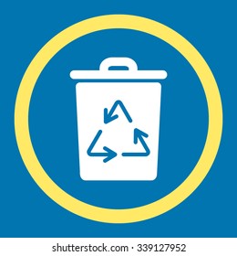 Trash Can vector icon. Style is bicolor flat rounded symbol, yellow and white colors, rounded angles, blue background.