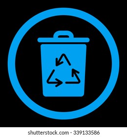 Trash Can vector icon. Style is flat rounded symbol, blue color, rounded angles, black background.