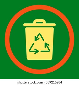 Trash Can vector icon. Style is bicolor flat rounded symbol, orange and yellow colors, rounded angles, green background.