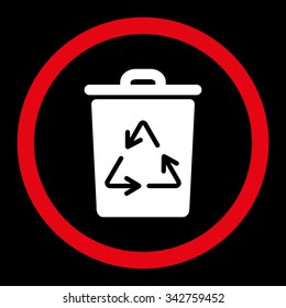 Trash Can vector icon. Style is bicolor flat rounded symbol, red and white colors, rounded angles, black background.