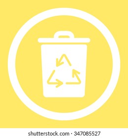 Trash Can vector icon. Style is flat rounded symbol, white color, rounded angles, yellow background.