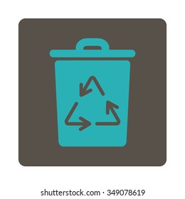 Trash Can vector icon. Style is flat rounded square button, cyan and grey colors, white background.
