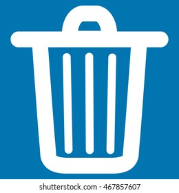 Trash Can vector icon. Style is contour flat icon symbol, white color, blue background.