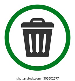 Trash Can vector icon. This rounded flat symbol is drawn with green and gray colors on a white background.