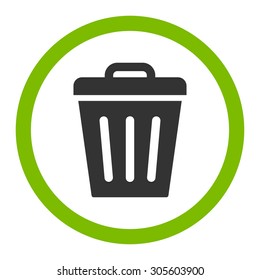 Trash Can vector icon. This rounded flat symbol is drawn with eco green and gray colors on a white background.
