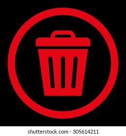 Trash Can vector icon. This rounded flat symbol is drawn with red color on a black background.