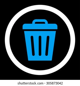 Trash Can vector icon. This rounded flat symbol is drawn with blue and white colors on a black background.