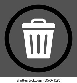 Trash Can vector icon. This rounded flat symbol is drawn with black and white colors on a gray background.