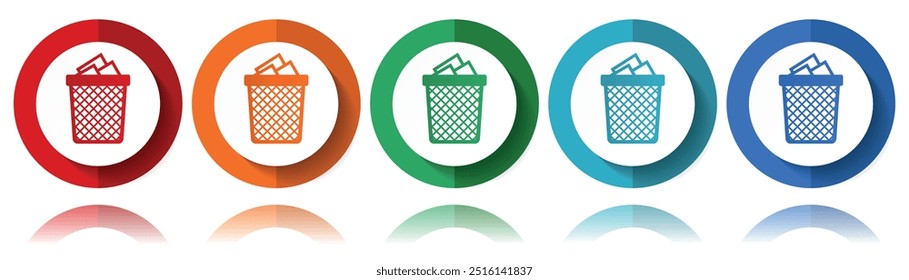 Trash can vector icons, flat icon set for logo design, webdesign and mobile applications, colorful web button collection in eps 10